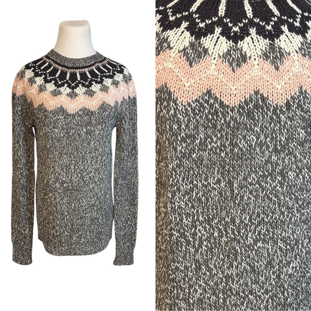 Bass M Gray Pink Cotton Blend Soft Knit Icelandic Pullover Long Sleeve Sweater